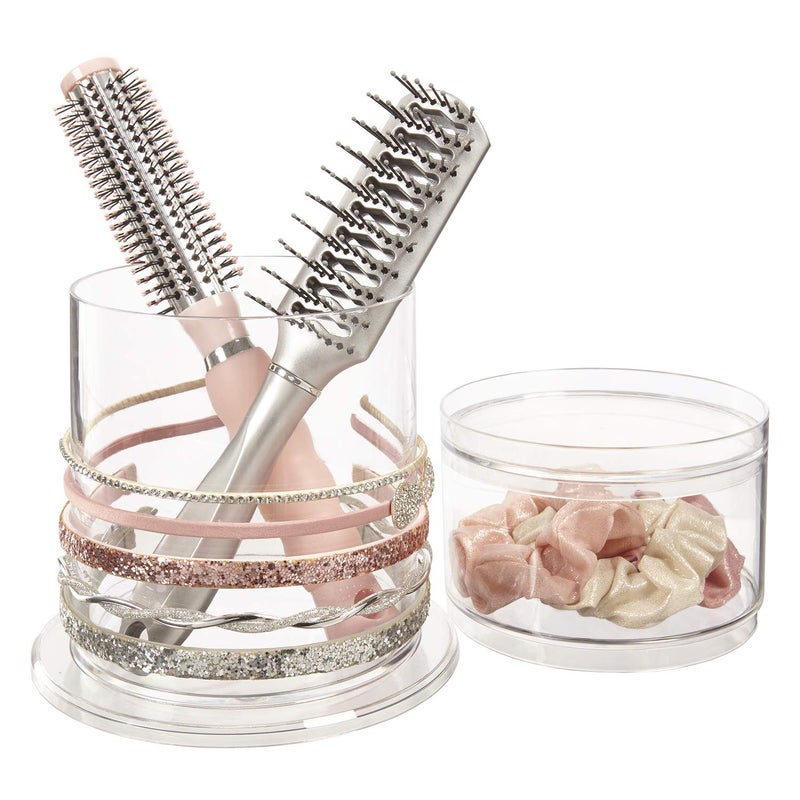 STORi Bella Stackable Clear Plastic Hair Accessory Organizer Set | Round Headband and Hairbrush Holder Stacks on The Storage Containers with Tray Lid | Made in USA - Image 1
